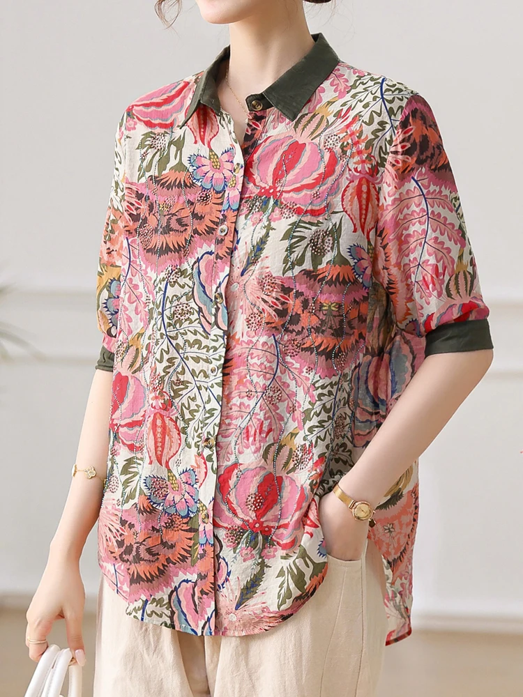 Short Sleeve Shirt 2025 New Summer Chinese Style Woman Clothing Print Blusas Para Mujer Top Casual Loose Blouses For Women 
Short Sleeve Shirt 2025 New Summer Chinese Style Woman Clothing Print Blusas Para Mujer Top Casual Loose Blouses For Women