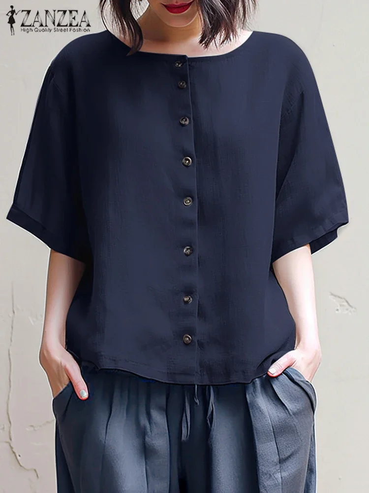 ZANZEA 2025 Summer Women Vintage Shirt Fashion Solid Buttons Short Sleeve Tops Round Neck Blouse Casual Loose Blusas Femininas
ZANZEA 2025 Summer Women Vintage Shirt Fashion Solid Buttons Short Sleeve Tops Round Neck Blouse Casual Loose Blusas Femininas