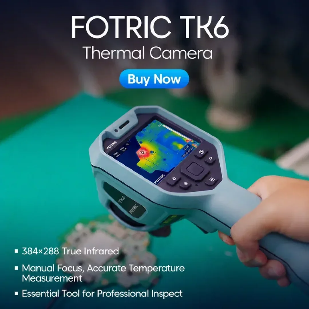 FOTRIC TK6 IR Thermal Camera 30Hz 384x288 Manual Focus 0.15m Close-Up PCB Electrical Automotive HVAC Building Inspection Tool
FOTRIC TK6 IR Thermal Camera 30Hz 384x288 Manual Focus 0.15m Close-Up PCB Electrical Automotive HVAC Building Inspection Tool