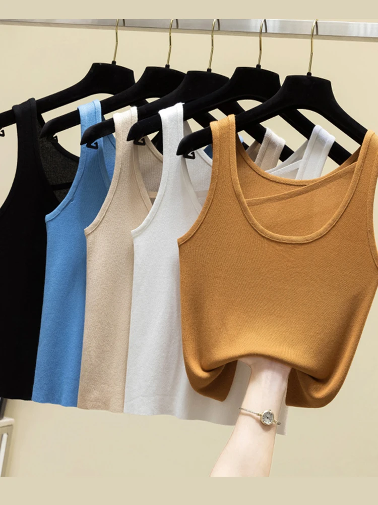 high quality chic basic U-NECK Summer white knit Women tank top sexy sleeveless t-shirt vintage top casual crop top t shirt
high quality chic basic U-NECK Summer white knit Women tank top sexy sleeveless t-shirt vintage top casual crop top t shirt