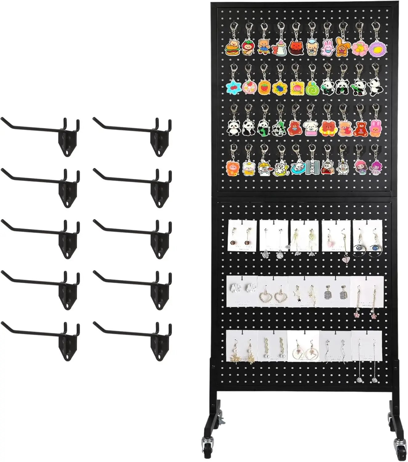 Standing Pegboard Display with T-Base, 2'x5' Metal Grid Rack with Wheels, Heavy Duty Store Organizer - Black
Standing Pegboard Display with T-Base, 2'x5' Metal Grid Rack with Wheels, Heavy Duty Store Organizer - Black