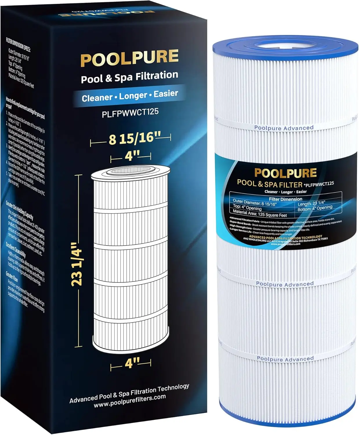 125 Sq.ft Pool Filter Cartridge - Compatible with PWWCT125, Ultra-B2, Porpoise PP-B2-M, Clearwater II ProClean 125
125 Sq.ft Pool Filter Cartridge - Compatible with PWWCT125, Ultra-B2, Porpoise PP-B2-M, Clearwater II ProClean 125