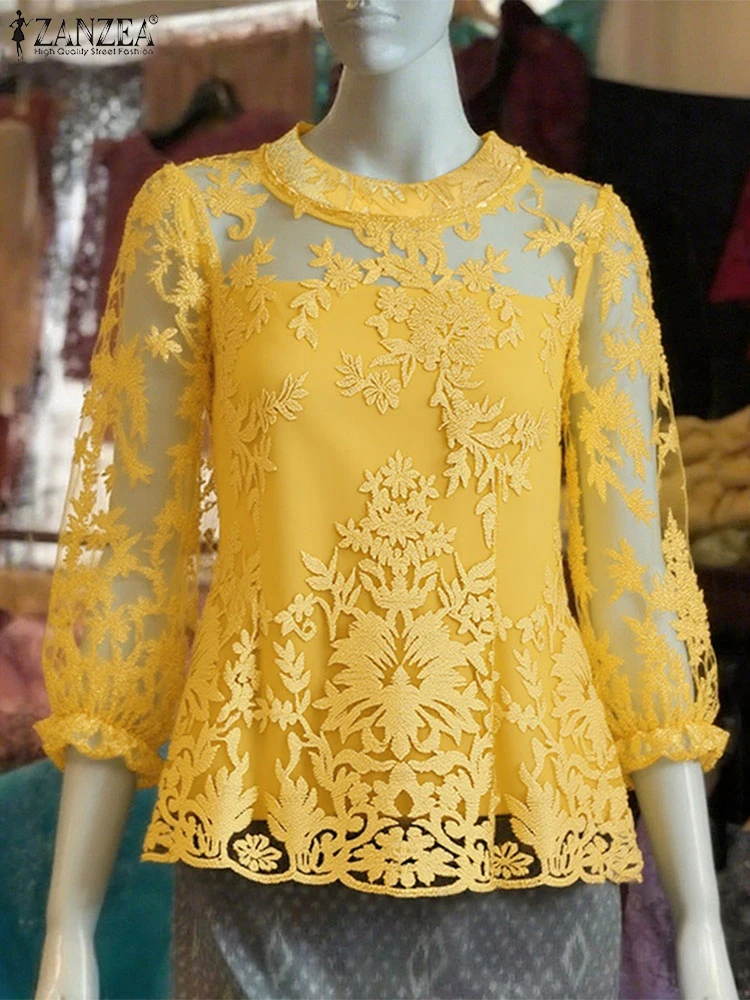 ZANZEA Lace Blouse Women Autumn Tops 2025 Fashion Stand Collar Elegant Shirts 3/4 Puff Sleeve Casual Office Streetwear Blusas
ZANZEA Lace Blouse Women Autumn Tops 2025 Fashion Stand Collar Elegant Shirts 3/4 Puff Sleeve Casual Office Streetwear Blusas