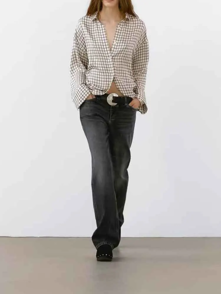European style new women's fashion versatile temperament drape elegant lapel plaid long-sleeved shirt
European style new women's fashion versatile temperament drape elegant lapel plaid long-sleeved shirt