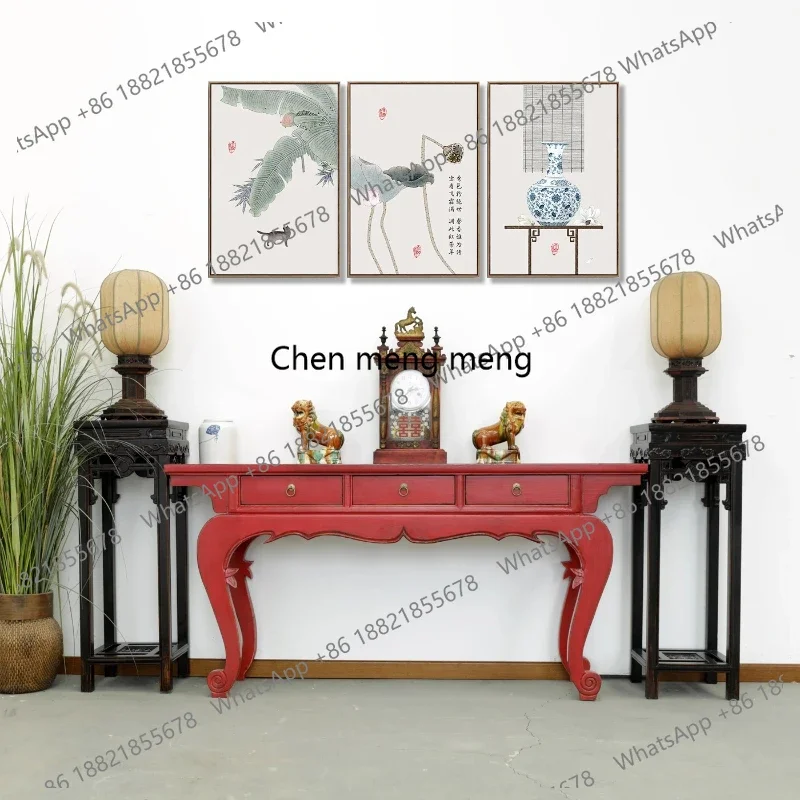 Color paint old furniture table retro, solid wood tenon and mortise structure strip case pine table case
Color paint old furniture table retro, solid wood tenon and mortise structure strip case pine table case