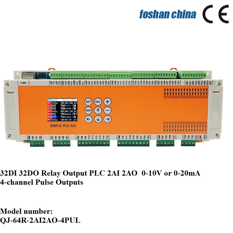 Chingjun 32-in 32-out Relay Output PLC 2AI 2AO Analog PLC 4-channel Pulse Outputs QJ-64R-2AI2AO-4PUL for Stepper Motors
Chingjun 32-in 32-out Relay Output PLC 2AI 2AO Analog PLC 4-channel Pulse Outputs QJ-64R-2AI2AO-4PUL for Stepper Motors