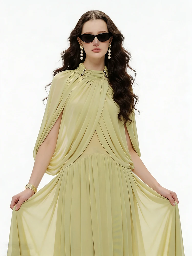 Elegant Stand Collar Batwing Sleeve Pleated Dress Women's High End Sensation Luxury Lady Drapey Evening Long Dress
Elegant Stand Collar Batwing Sleeve Pleated Dress Women's High End Sensation Luxury Lady Drapey Evening Long Dress