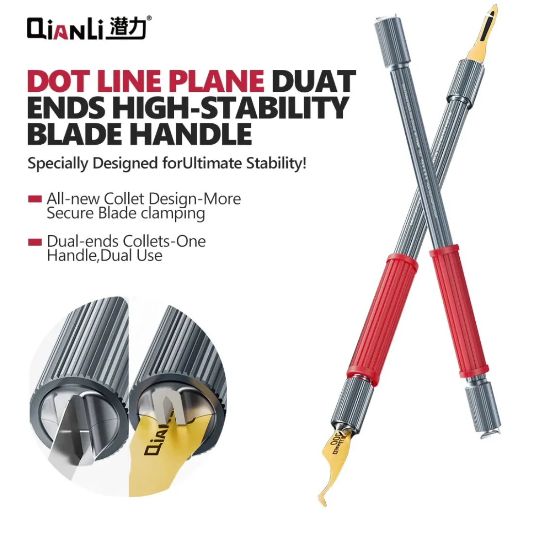Qianli Dot-Line-Plane Dual-ends Handle for Mobile Phone Mainboard PCB Repair Solder Removal Adhesive Removal Blade Handle Tool
Qianli Dot-Line-Plane Dual-ends Handle for Mobile Phone Mainboard PCB Repair Solder Removal Adhesive Removal Blade Handle Tool