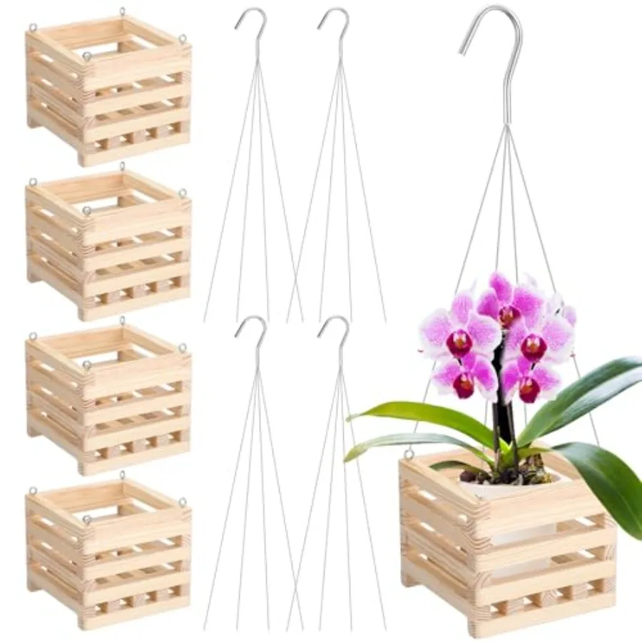 4 Pack Wooden Plant Hanger Set Including 6 Inch Strong Hanging Orchid Wooden Square Baskets and 24 Inch Wire Plant Hangers for
4 Pack Wooden Plant Hanger Set Including 6 Inch Strong Hanging Orchid Wooden Square Baskets and 24 Inch Wire Plant Hangers for