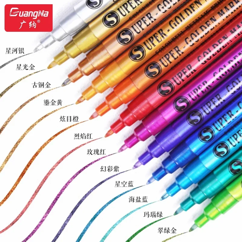 Guangna 12/18 Colors Super Metallic Markers Waterproof Permanent Marker Pens for Glass Ceramic Canvas Quick-Drying High Coverage
Guangna 12/18 Colors Super Metallic Markers Waterproof Permanent Marker Pens for Glass Ceramic Canvas Quick-Drying High Coverage