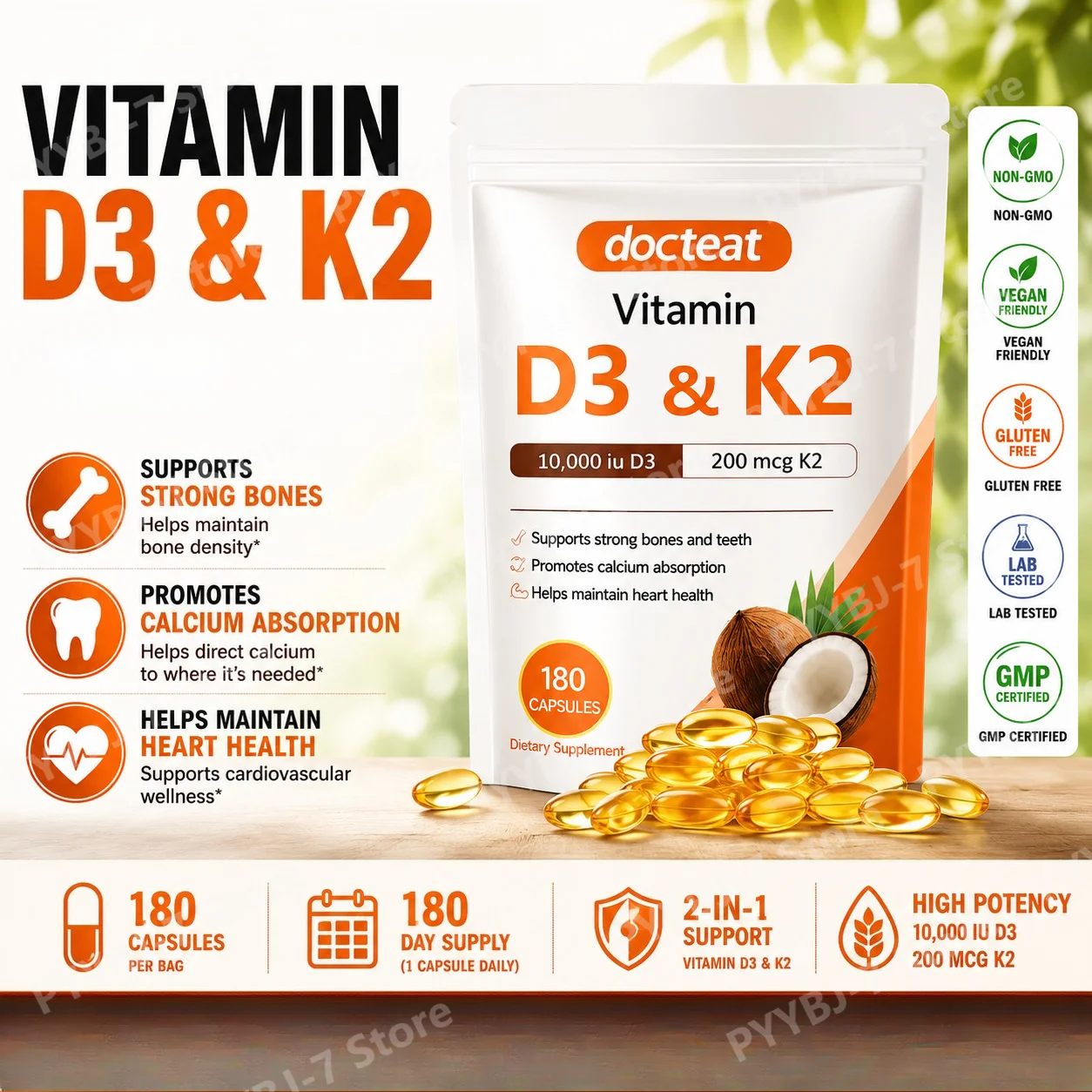 D3 K2 Vitamin Softgels with Coconut Oil, 2-in-1 Daily Wellness Formula, Easy Swallow Supplement for Adults Bone Wellness Support
D3 K2 Vitamin Softgels with Coconut Oil, 2-in-1 Daily Wellness Formula, Easy Swallow Supplement for Adults Bone Wellness Support