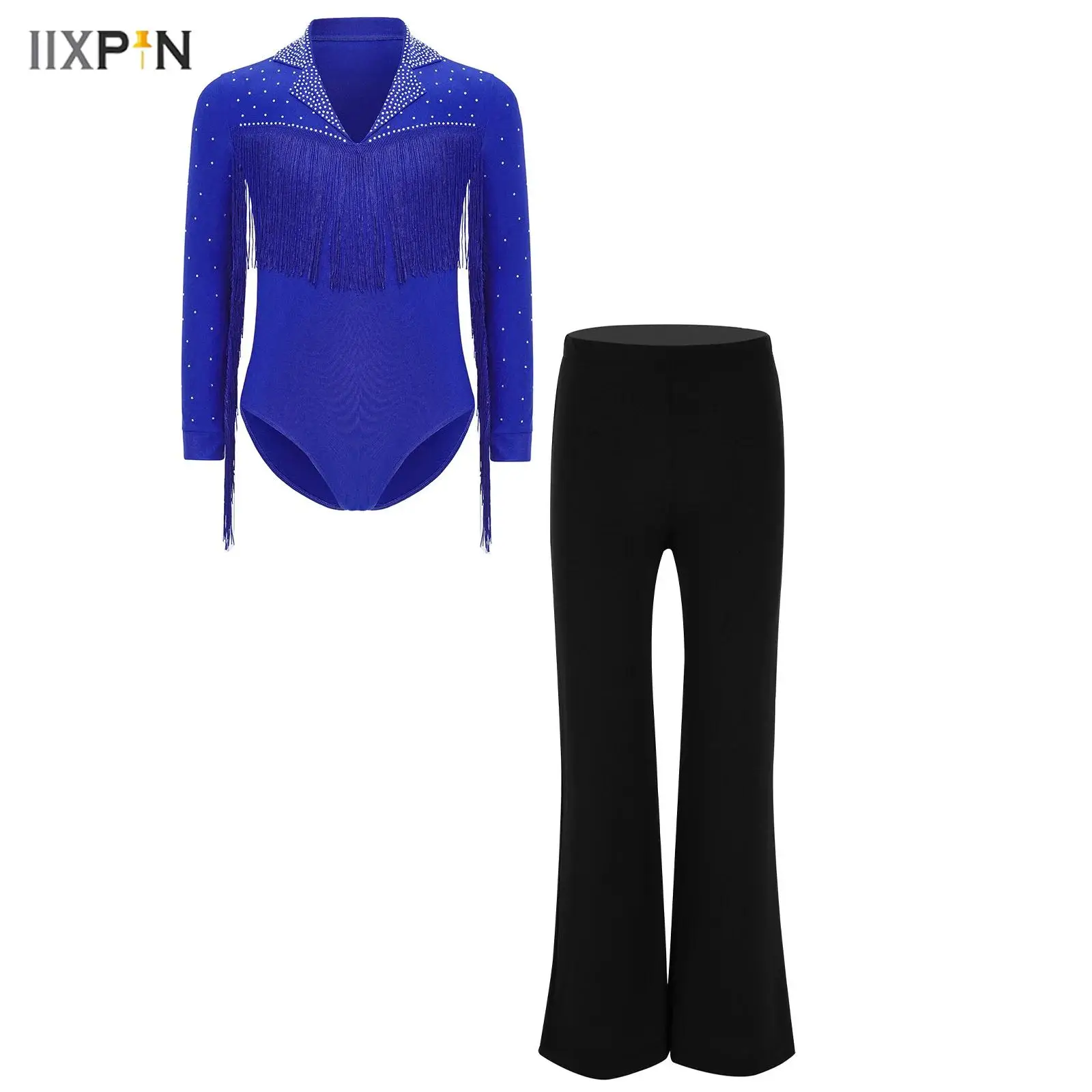 Kids Boys Girls Latin Dance Outfit Long Sleeve Shiny Rhinestones Tassel Latin Leotard+Pants Set for Jazz Tango Dance Performance
Kids Boys Girls Latin Dance Outfit Long Sleeve Shiny Rhinestones Tassel Latin Leotard+Pants Set for Jazz Tango Dance Performance