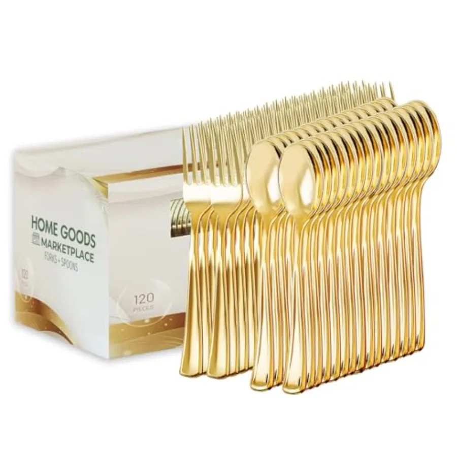 Gold Disposable Cutlery Set, Gold Forks + Spoons, 120 Count,Disposable Silverware assortment
Gold Disposable Cutlery Set, Gold Forks + Spoons, 120 Count,Disposable Silverware assortment