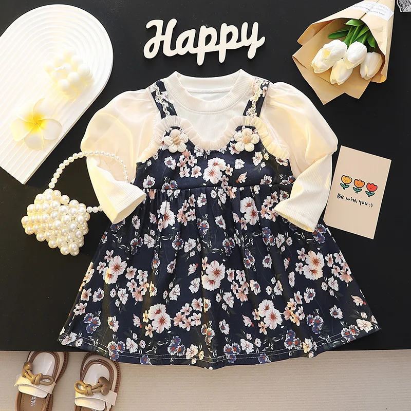 Children's Fake Two-Piece Dress New Spring and Autumn Girls' Long Sleeve Floral Dress Fashionable Stylish Princess Dress
Children's Fake Two-Piece Dress New Spring and Autumn Girls' Long Sleeve Floral Dress Fashionable Stylish Princess Dress