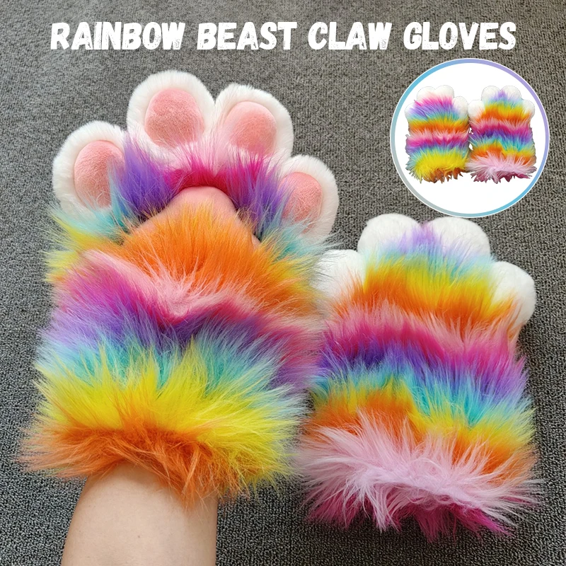 1Pair Color Plush Furry Animal Cat Claws Rainbow Fingerless Gloves Fursuit Performance Cosplay Comic Exhibition Halloween Props
1Pair Color Plush Furry Animal Cat Claws Rainbow Fingerless Gloves Fursuit Performance Cosplay Comic Exhibition Halloween Props