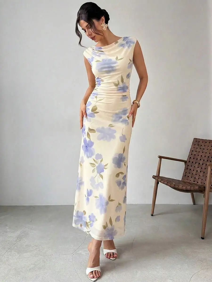 Elegant Cream Floral Print Maxi Dress Boat Neck Sleeveless Bodycon Summer Wedding Prom
Elegant Cream Floral Print Maxi Dress Boat Neck Sleeveless Bodycon Summer Wedding Prom