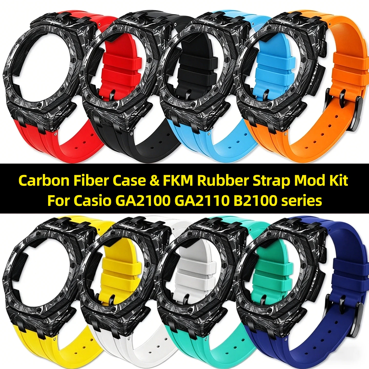 Carbon Fiber Case &FKM Rubber Strap Mod Kit For Casio GA2100 GA2110 B2100 series Men Modified Lightweight suit watch accessories
Carbon Fiber Case &FKM Rubber Strap Mod Kit For Casio GA2100 GA2110 B2100 series Men Modified Lightweight suit watch accessories