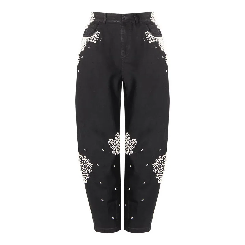 Elegant Luxury Pearl Beaded Black Jeans Shiny Crystal High Waisted Denim Party Clubnight Trousers Stylish Evening Cocktail Wear
Elegant Luxury Pearl Beaded Black Jeans Shiny Crystal High Waisted Denim Party Clubnight Trousers Stylish Evening Cocktail Wear