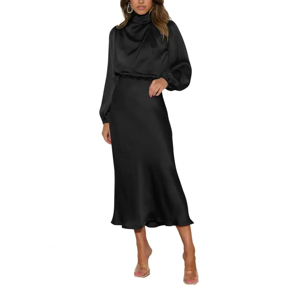 Women Dress Half-high Collar Satin Long Sleeve Hollow Out Lantern Sleeve Tight Waist Evening Dress Wedding Party Midi Dress
Women Dress Half-high Collar Satin Long Sleeve Hollow Out Lantern Sleeve Tight Waist Evening Dress Wedding Party Midi Dress