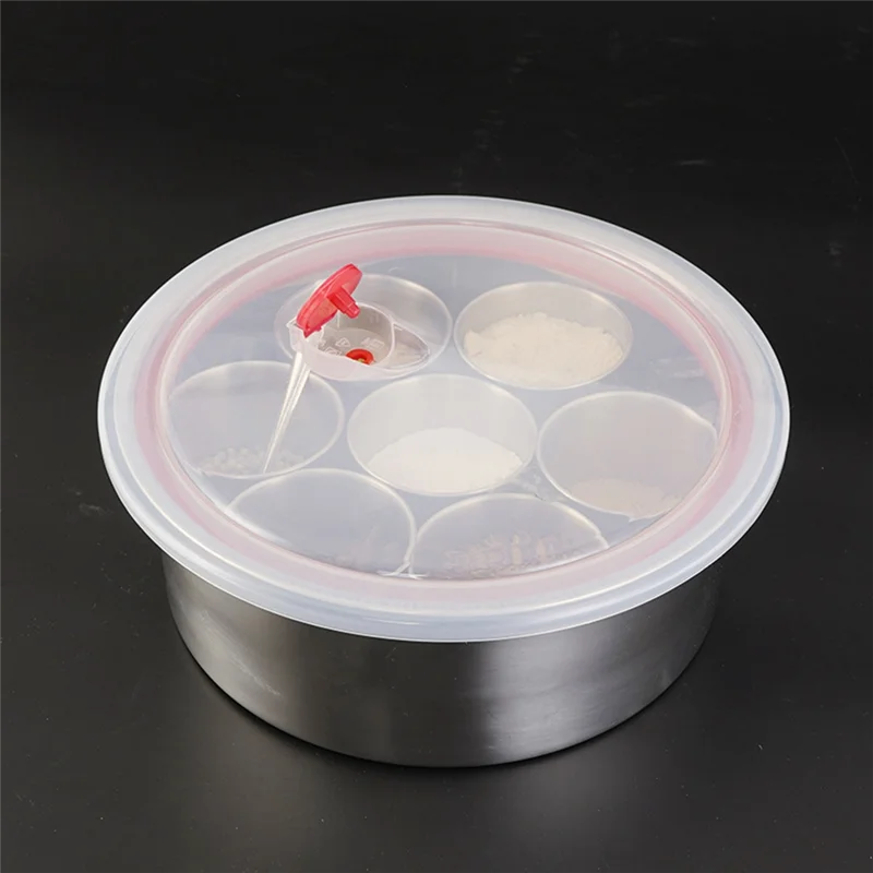 A25F-7 Compartment Stainless Steel Spice Containers Indian Design With Clear Lid Transparent
A25F-7 Compartment Stainless Steel Spice Containers Indian Design With Clear Lid Transparent