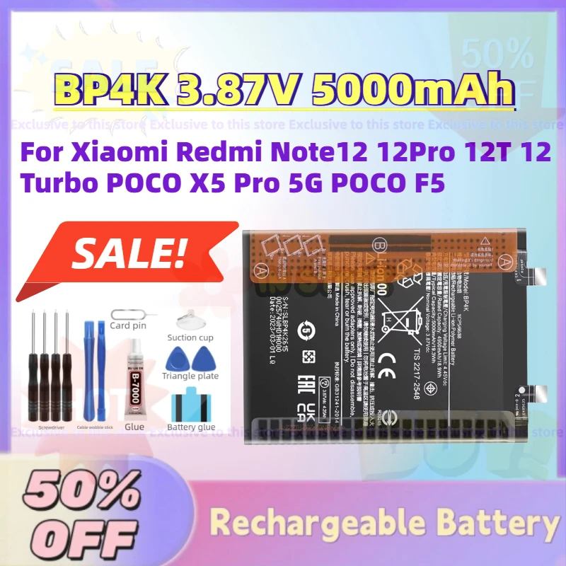 Fast Shipping New BP4K 3.87V 5000mAh Mobile Phone Batteries for Xiaomi Redmi Note12 12Pro 12T 12 Turbo POCO X5 Pro 5G POCO F5
Fast Shipping New BP4K 3.87V 5000mAh Mobile Phone Batteries for Xiaomi Redmi Note12 12Pro 12T 12 Turbo POCO X5 Pro 5G POCO F5
