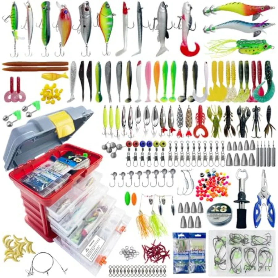 Fishing Lures Kit with Tackle Box Included Crankbait Minnow Spinnerbaits Spoons Soft Lures Jigs Hooks Bait Rigs Weights Sinkers
Fishing Lures Kit with Tackle Box Included Crankbait Minnow Spinnerbaits Spoons Soft Lures Jigs Hooks Bait Rigs Weights Sinkers