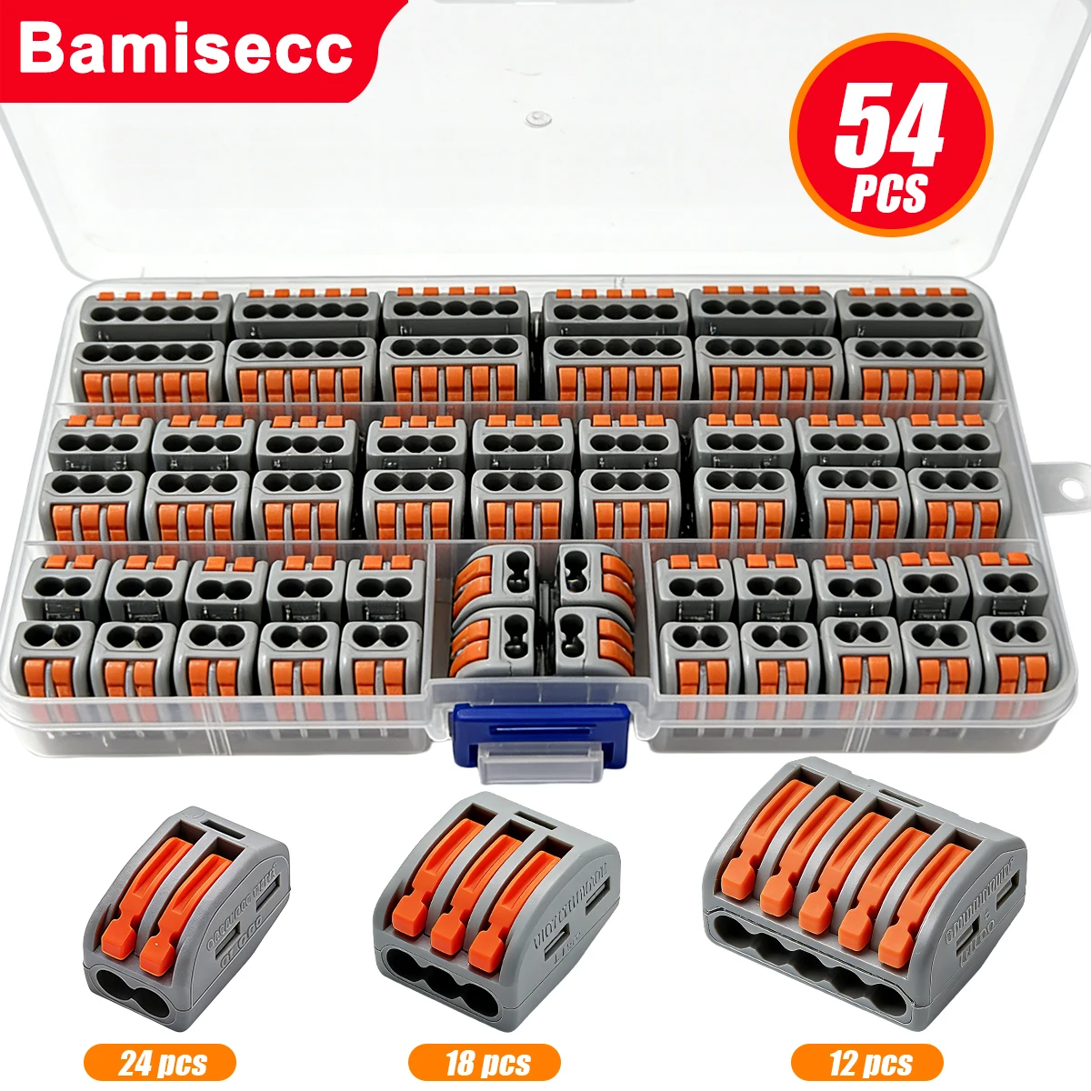 54pcs Snap-in Lever-Type Quick-Connect Terminal Block Set, PCT21 Series Terminal Block Set, Push-in Electrical Connectors.
54pcs Snap-in Lever-Type Quick-Connect Terminal Block Set, PCT21 Series Terminal Block Set, Push-in Electrical Connectors.