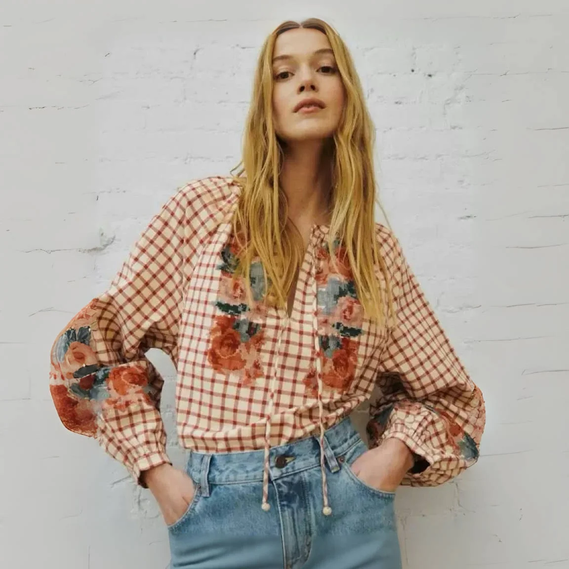 Limited Edition Paris Sezas Floral Art Shirt Red Plaid Spring 2026 Women's Loose Fit Cotton Long Sleeve V Neck Button up
Limited Edition Paris Sezas Floral Art Shirt Red Plaid Spring 2026 Women's Loose Fit Cotton Long Sleeve V Neck Button up