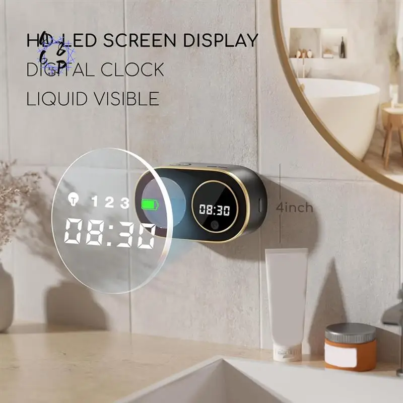 A68P-Automatic Foaming Soap Dispenser With HD LED Digital Clock Foam Soap Dispenser Wall Mount Rechargeable 12Oz
A68P-Automatic Foaming Soap Dispenser With HD LED Digital Clock Foam Soap Dispenser Wall Mount Rechargeable 12Oz