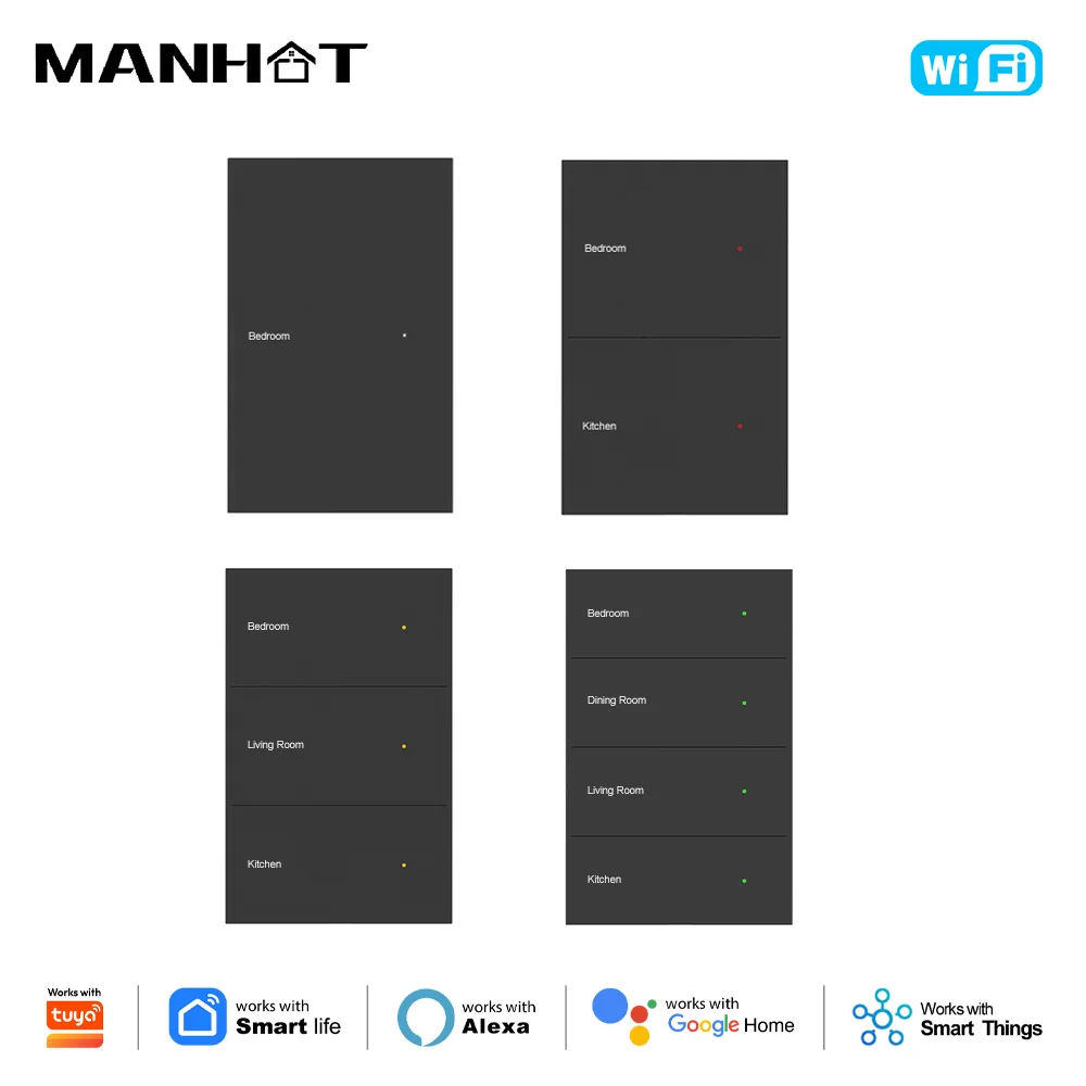 Manhot Smart WiFi DIY Name Switch Display Screen 1 2 3 4 6 8 Gang with Neutral Works with Tuya App SmartThings Alexa Google Home
Manhot Smart WiFi DIY Name Switch Display Screen 1 2 3 4 6 8 Gang with Neutral Works with Tuya App SmartThings Alexa Google Home