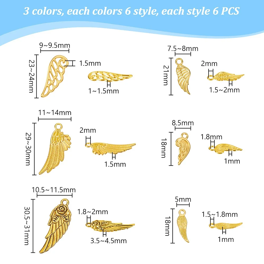 108Pcs 18 Styles Style Alloy Pendants Lead Free and Cadmium Free Wing Mixed Color 18~31x5~11.5x1~4.5mm Hole: 1.5~2mm
108Pcs 18 Styles Style Alloy Pendants Lead Free and Cadmium Free Wing Mixed Color 18~31x5~11.5x1~4.5mm Hole: 1.5~2mm