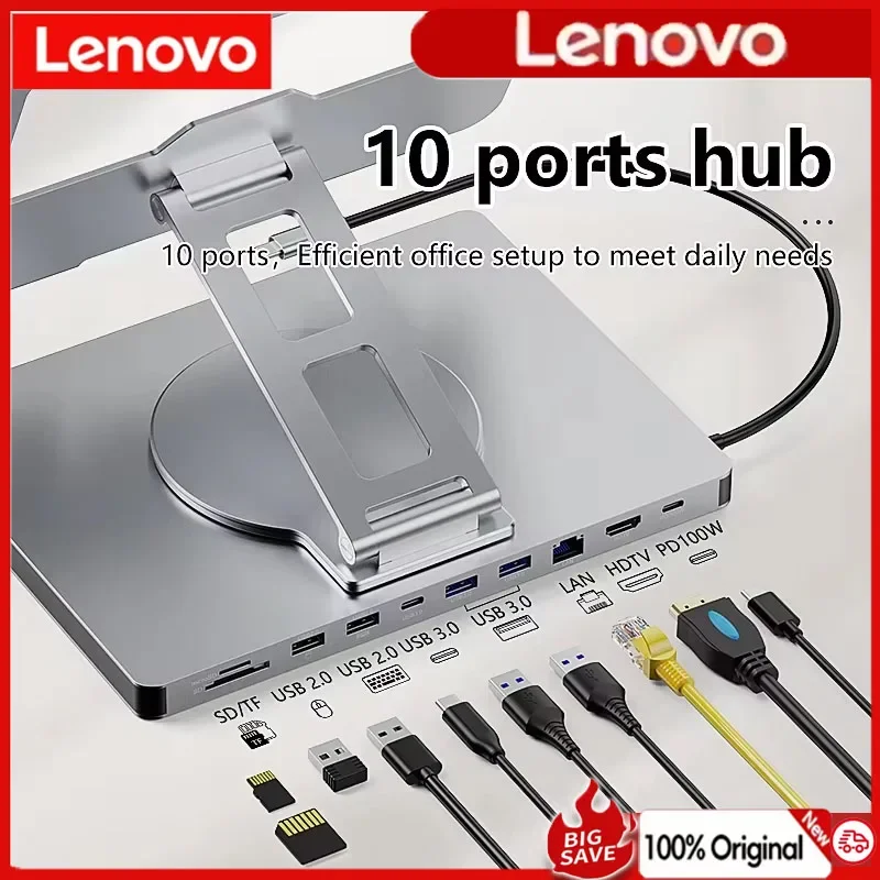 Lenovo Aluminum ipad Holder 10 in 1 docking C hub 4K 60Hz Type C Adapter USB3.0 5Gbps 100W PD Charger For Laptop desktop
Lenovo Aluminum ipad Holder 10 in 1 docking C hub 4K 60Hz Type C Adapter USB3.0 5Gbps 100W PD Charger For Laptop desktop