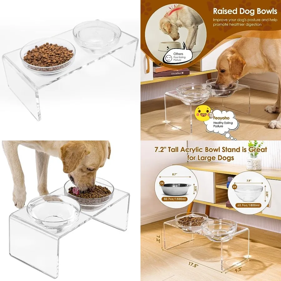 Acrylic Elevated Dog Cat Bowls Pet Feeder Double Bowl Raised Stand Comes with 2 Removable Glass Bowls and 2 Stainless Steel Bow
Acrylic Elevated Dog Cat Bowls Pet Feeder Double Bowl Raised Stand Comes with 2 Removable Glass Bowls and 2 Stainless Steel Bow