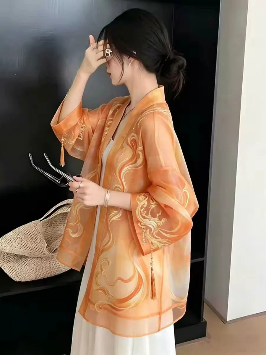 New Chinese Style Unique Beautiful High-End Orange Print Thin Slimming Sun Protection Top Women Summer Loose Fit Long Sleeve ...
New Chinese Style Unique Beautiful High-End Orange Print Thin Slimming Sun Protection Top Women Summer Loose Fit Long Sleeve ...