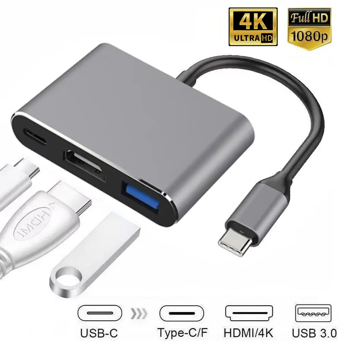 USB-C To HDMI-compatible 3 in 1 Cable Converter for Samsung Huawei iPad Mac NS USB 3.1 Type C To HD 4K USB 3.0 Adapter Cable
USB-C To HDMI-compatible 3 in 1 Cable Converter for Samsung Huawei iPad Mac NS USB 3.1 Type C To HD 4K USB 3.0 Adapter Cable