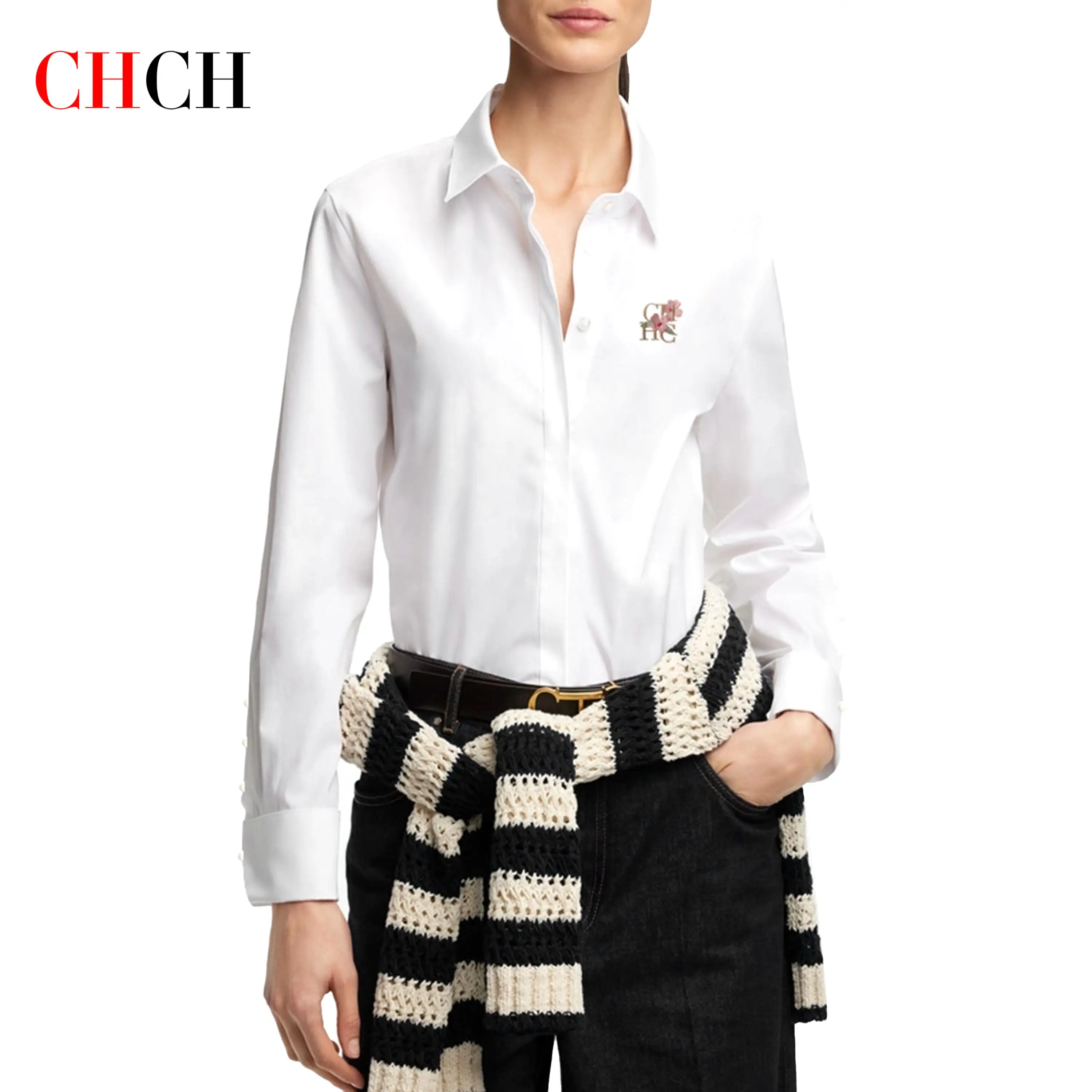 CHCH Flower Embroidery Women's Shirt Casual Simple Elegant Long Sleeve Shirt Single Row Button Solid Colour Office Women's Shirt
CHCH Flower Embroidery Women's Shirt Casual Simple Elegant Long Sleeve Shirt Single Row Button Solid Colour Office Women's Shirt