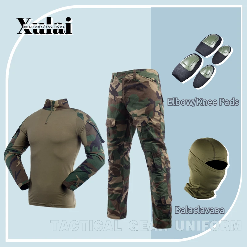 Green Camouflage Suit Long Sleeve Short Tactical Shirt Combat Pants With Knee Pads Equipment For Men Balaclava
Green Camouflage Suit Long Sleeve Short Tactical Shirt Combat Pants With Knee Pads Equipment For Men Balaclava