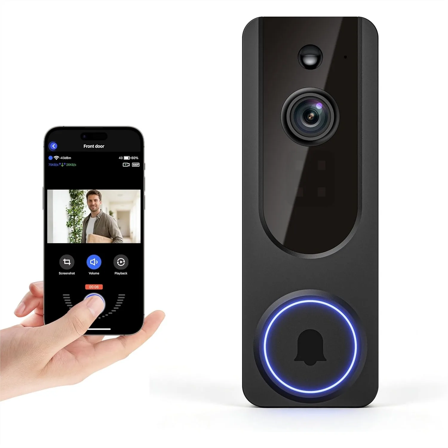 1080P Wireless Wi-Fi Doorbell Camera with AI Human Detection and Night Vision for Home Security
1080P Wireless Wi-Fi Doorbell Camera with AI Human Detection and Night Vision for Home Security