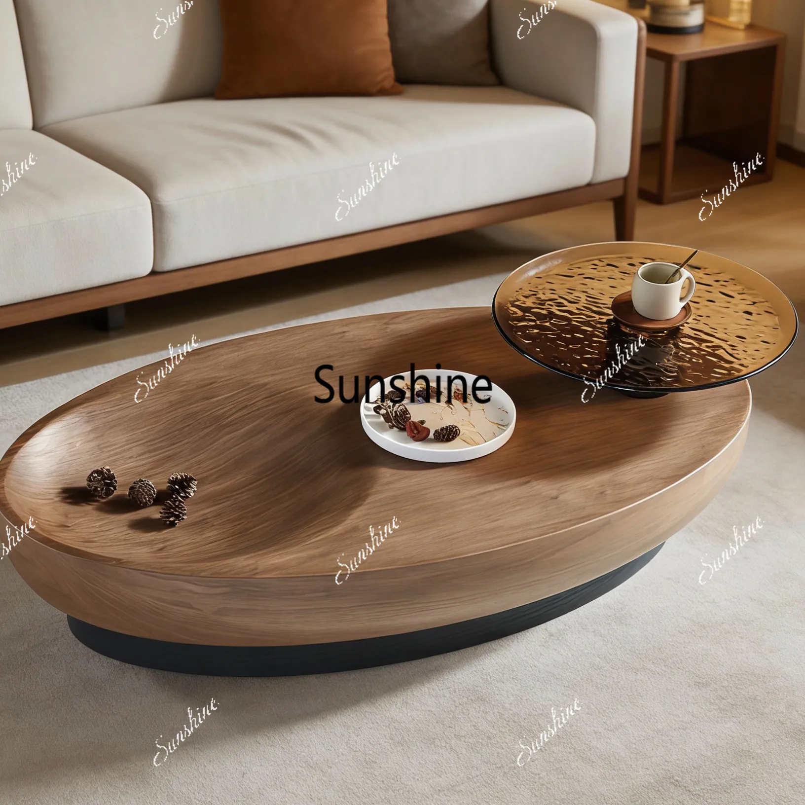 Modern light luxury oval solid wood coffee table double glass countertop creative tea table
Modern light luxury oval solid wood coffee table double glass countertop creative tea table
