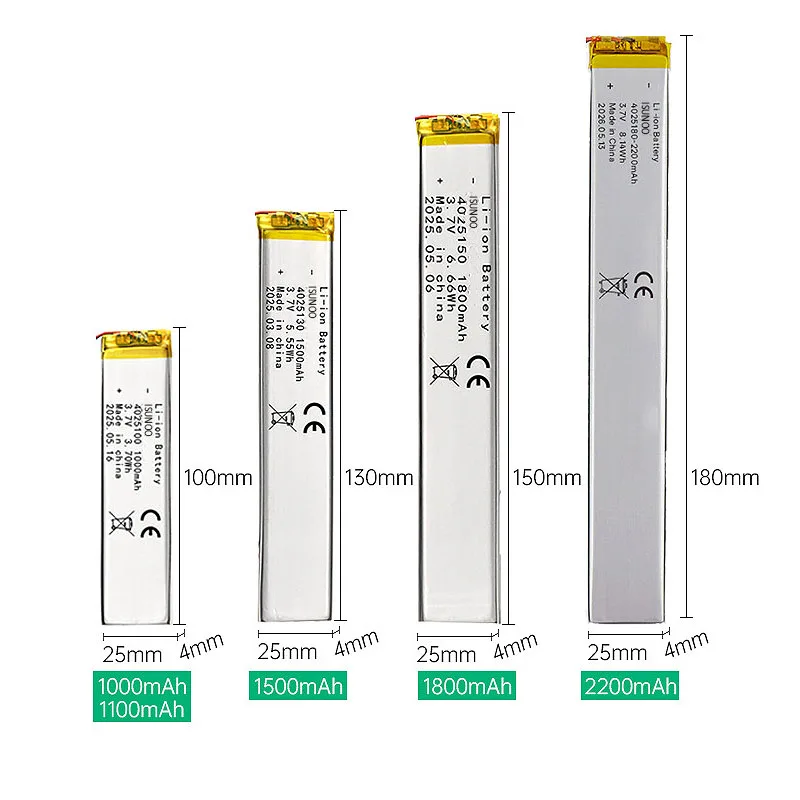 ISUNOO 4025100 4025130 4025150 4025180 Polymer Lithium Battery 1000-220mAh mAh
ISUNOO 4025100 4025130 4025150 4025180 Polymer Lithium Battery 1000-220mAh mAh