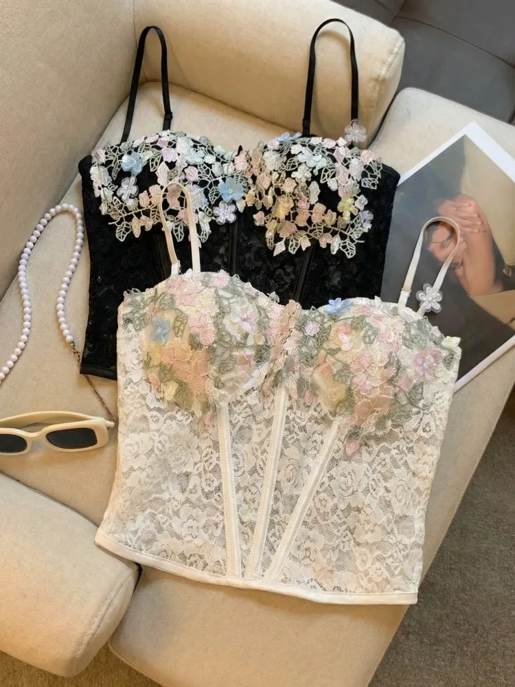 Pure Desire Lace Embroidery Strap Vest Women's Summer Slimming Short Top Citywalk Spicy Girl Style No Sleeve Square Neckline
Pure Desire Lace Embroidery Strap Vest Women's Summer Slimming Short Top Citywalk Spicy Girl Style No Sleeve Square Neckline