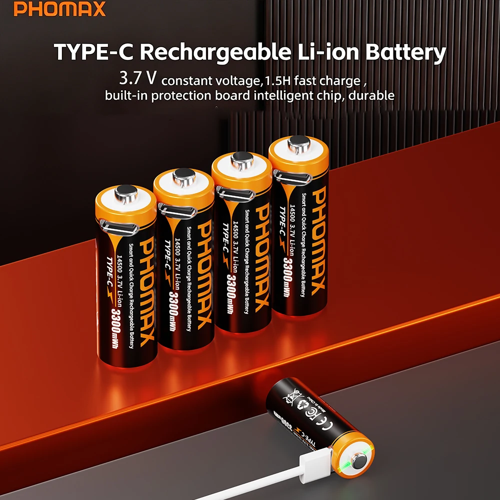 PHOMAX 3.7V AA 14500 Rechargeable Batteries 3300mWh Capacity Lithium Battery for Flashlight Digital Camera Electric Toothbrush
PHOMAX 3.7V AA 14500 Rechargeable Batteries 3300mWh Capacity Lithium Battery for Flashlight Digital Camera Electric Toothbrush