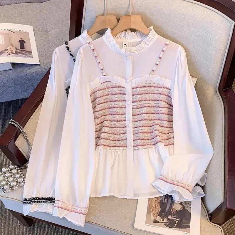 Chiffon Shirt Women Spring Autumn New Plus-Size Coat Temperament French Stitching Jacket Female Sweet Slim Fake Two-Piece Tops
Chiffon Shirt Women Spring Autumn New Plus-Size Coat Temperament French Stitching Jacket Female Sweet Slim Fake Two-Piece Tops