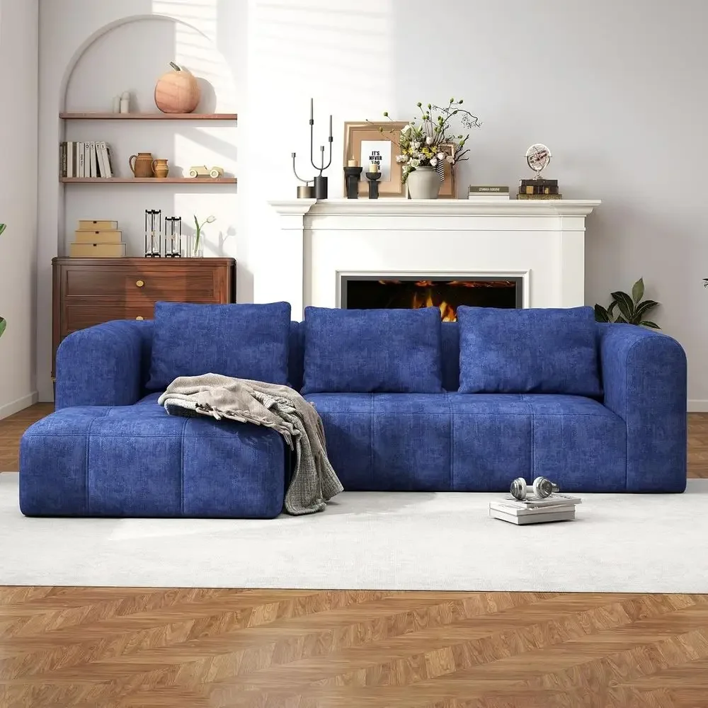 Deep Blue Cloud Sectional Sofa, L-Shape Couch for Living Room, Bedroom, No Assembly, Slub Fabric
Deep Blue Cloud Sectional Sofa, L-Shape Couch for Living Room, Bedroom, No Assembly, Slub Fabric