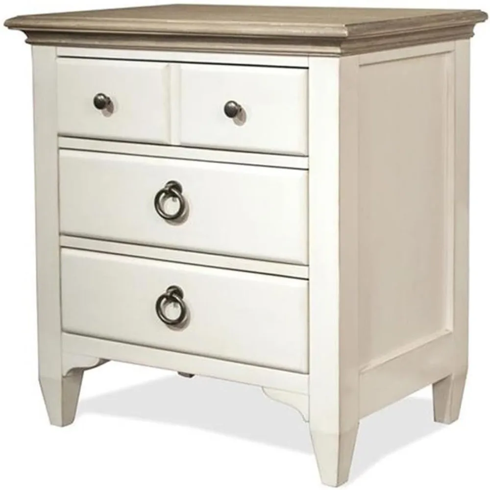 myra wood 3-drawer nightstand by riverside furniture in natural and paperwhite finish 
myra wood 3-drawer nightstand by riverside furniture in natural and paperwhite finish