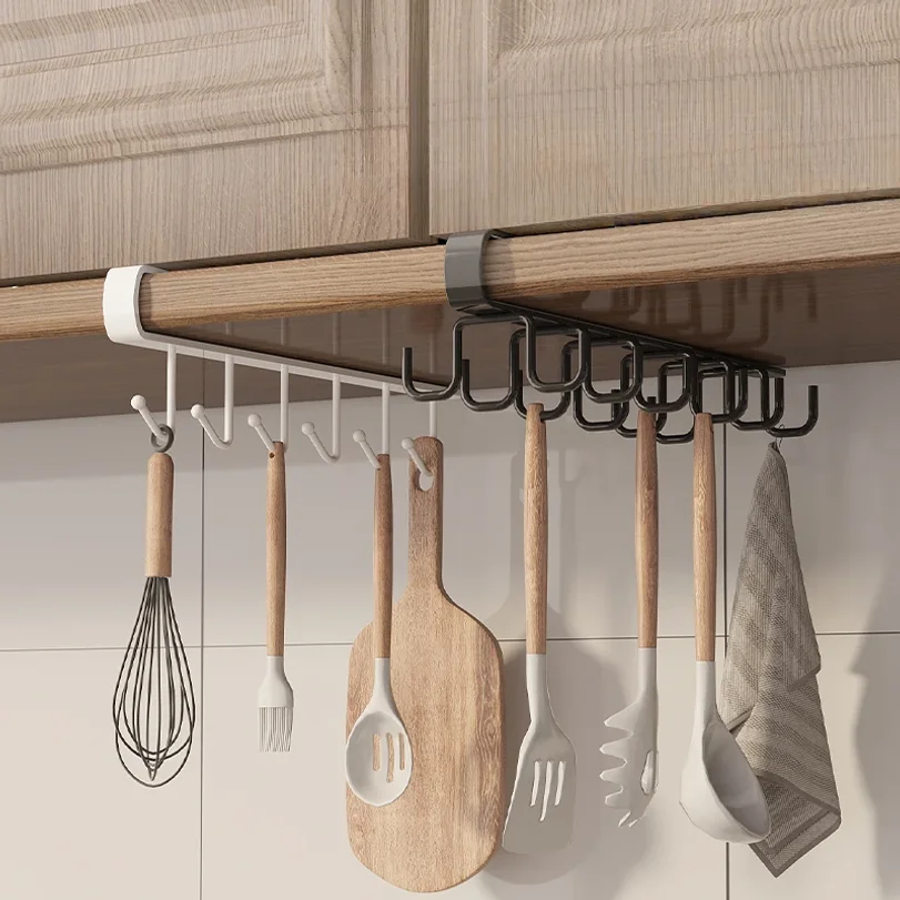 Household Kitchen Cabinet Bottom Shelf Hanging Hook, Non Perforated Cloth Rack, 6-Hook Organizing Rack, Spatula Hanging Rack
Household Kitchen Cabinet Bottom Shelf Hanging Hook, Non Perforated Cloth Rack, 6-Hook Organizing Rack, Spatula Hanging Rack
