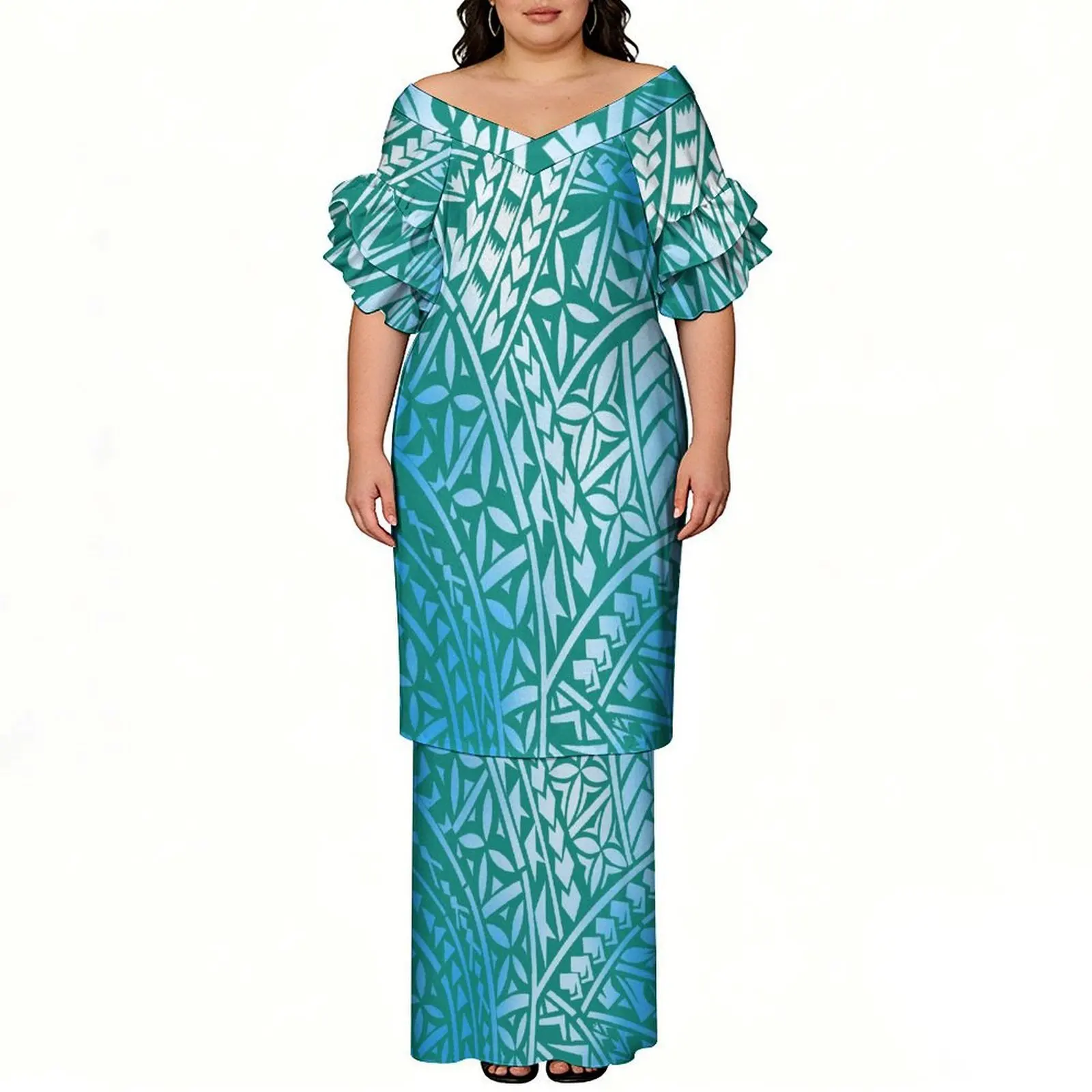 High Quality Polynesia V-Neck Lotus Sleeves Two-Piece Floor-Length Dress High-Definition 3d Printed Pattern Puletasi
High Quality Polynesia V-Neck Lotus Sleeves Two-Piece Floor-Length Dress High-Definition 3d Printed Pattern Puletasi