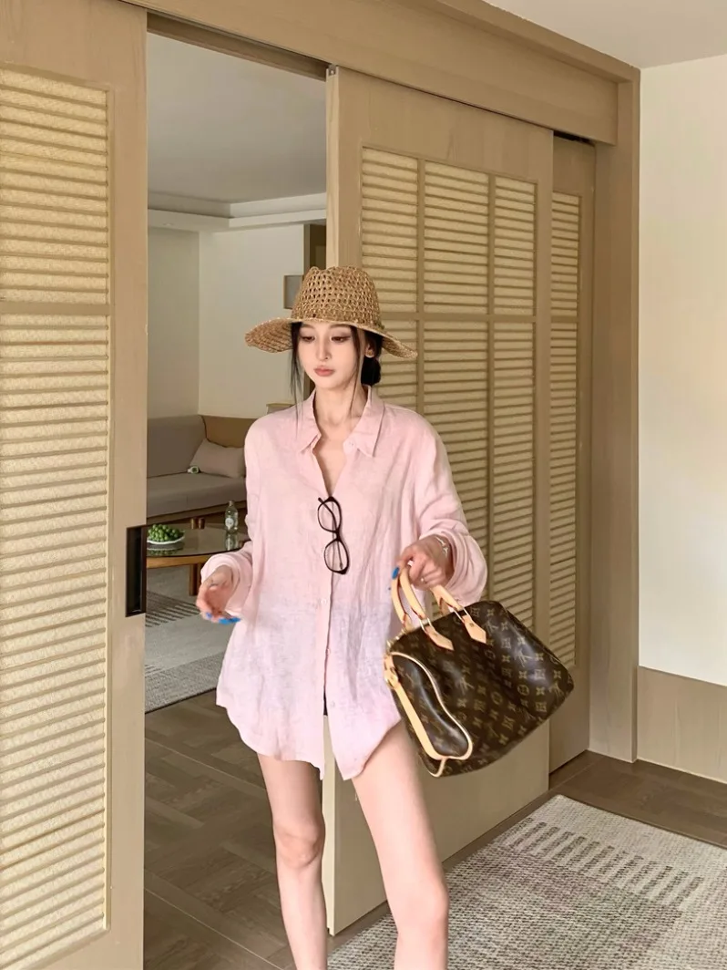 Pink Collar Long Sleeve Shirt Women's Summer Lazy Style Loose Slimming Medium Length Cardigan Top Versatile Commute Style
Pink Collar Long Sleeve Shirt Women's Summer Lazy Style Loose Slimming Medium Length Cardigan Top Versatile Commute Style