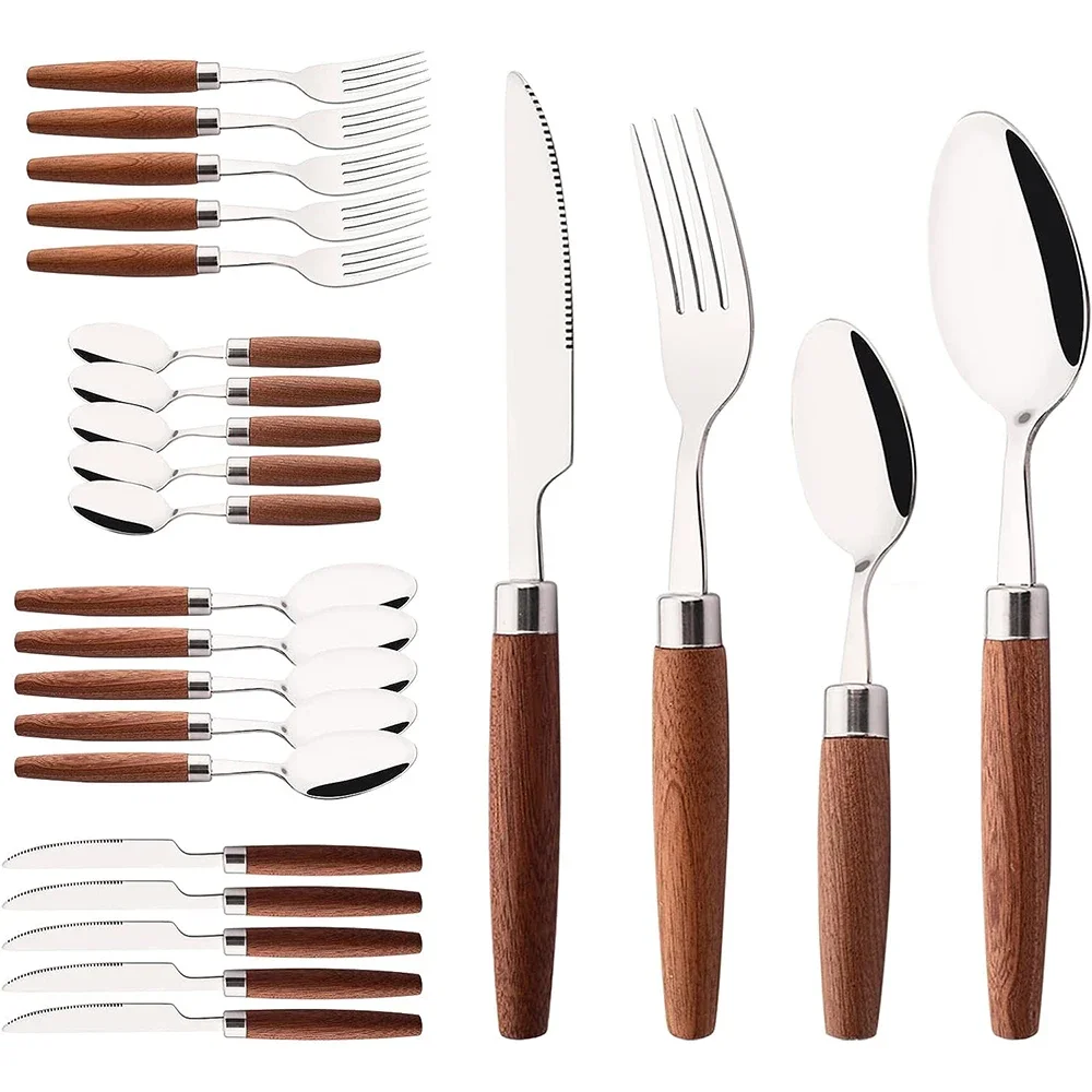 8/16/24Pcs 304 Stainless Steel Imitation Wooden Handle Cutlery Set Dinnerware Western Tableware Knife Fork Tea Spoon Silverware
8/16/24Pcs 304 Stainless Steel Imitation Wooden Handle Cutlery Set Dinnerware Western Tableware Knife Fork Tea Spoon Silverware