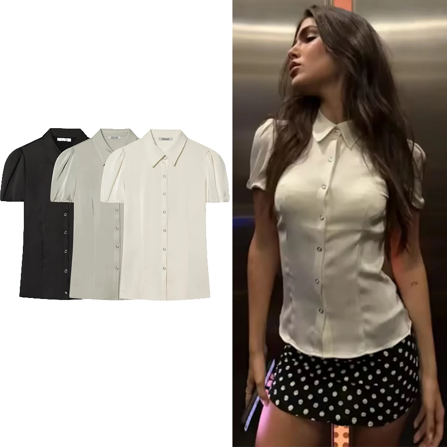 Women Elegant Solid Silk Texture Short Sleeve T-shirt Women Fashion Lapel Single Breasted Shirts Female High Street Tops
Women Elegant Solid Silk Texture Short Sleeve T-shirt Women Fashion Lapel Single Breasted Shirts Female High Street Tops